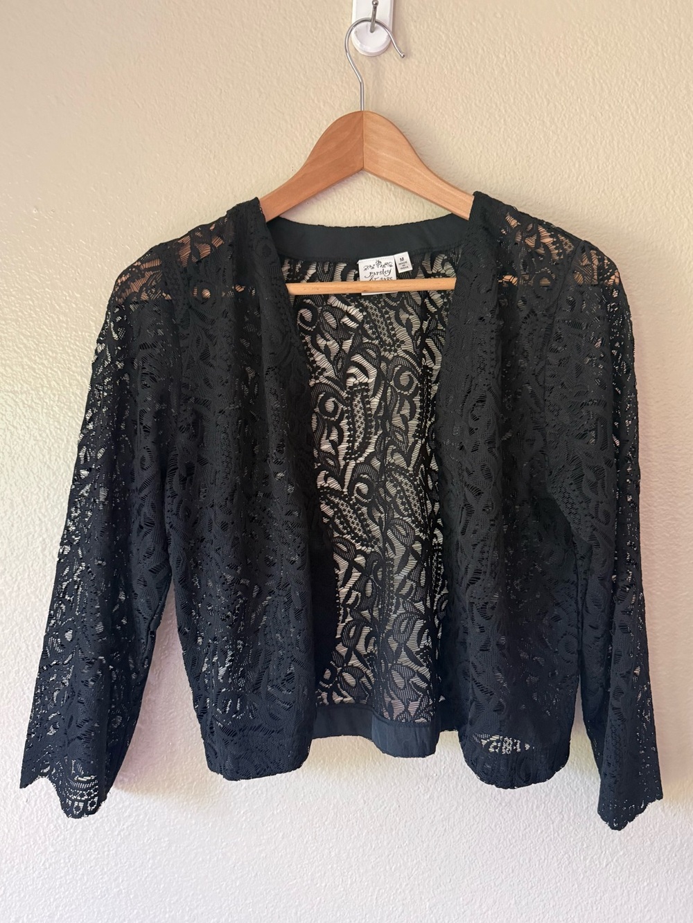 Parsley & Sage Black Lace Open-Front Cardigan